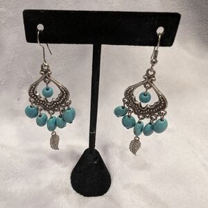 ❄️❄️ 5/$20❄️❄️ Fashion Jewelry Pierced Earrings Dangle Turquoise Silver Tone Boh
